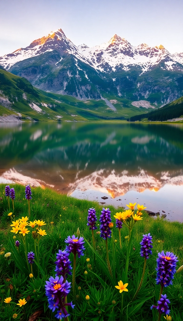 iPhone Luminous AI Spring Mountain Reflection Luxury Background